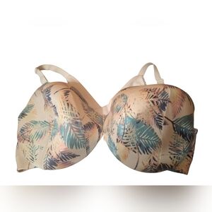 Cacique 46DD Lightly Lined Full Coverage Bra Tropical Leaves White Blue Bamboo